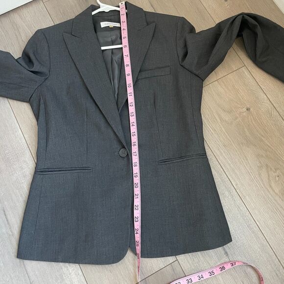 Calvin Klein one button grey blazer size 4P office professional career - Picture 3 of 6